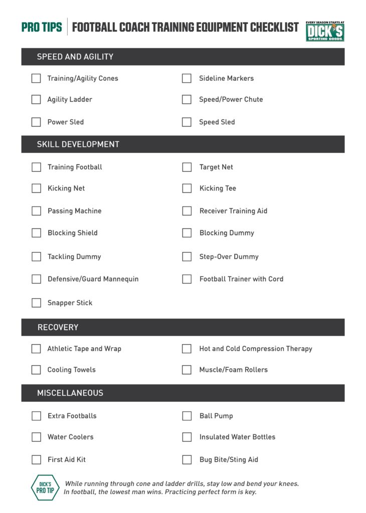 The Football Coach Checklist Football Training Equipment Essentials