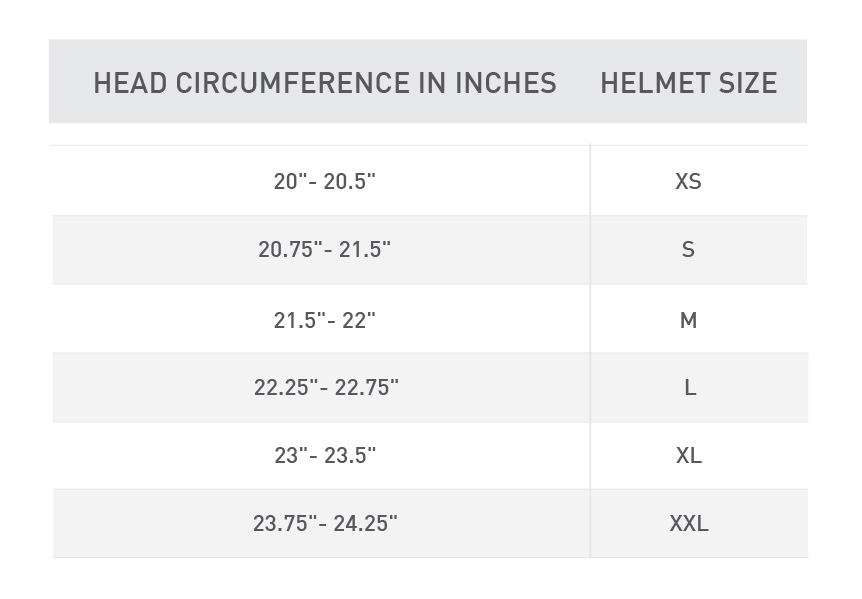 batting helmet size chart
