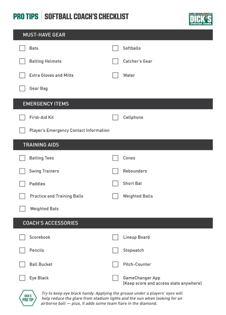 Softball Coach Gear Checklist PRO TIPS by DICK'S Sporting Goods