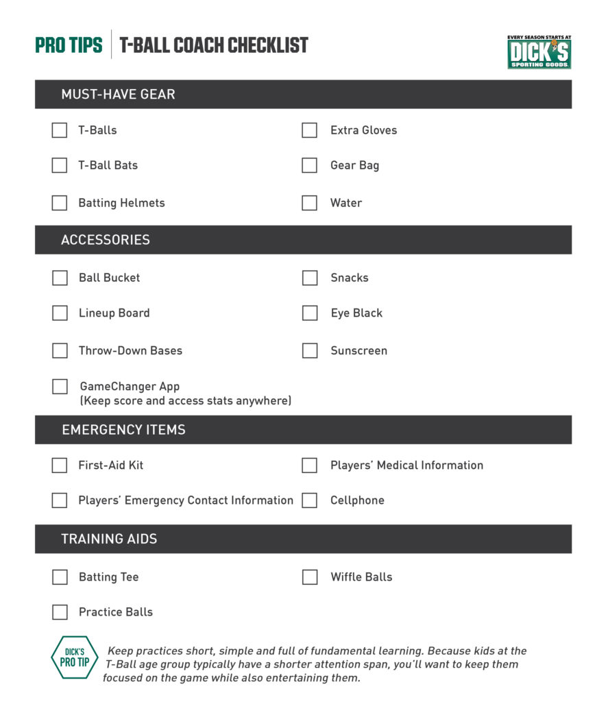 Tee Ball Coach Checklist PRO TIPS by DICK'S Sporting Goods