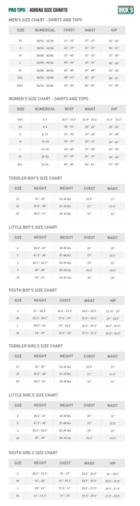 adidas tee size chart