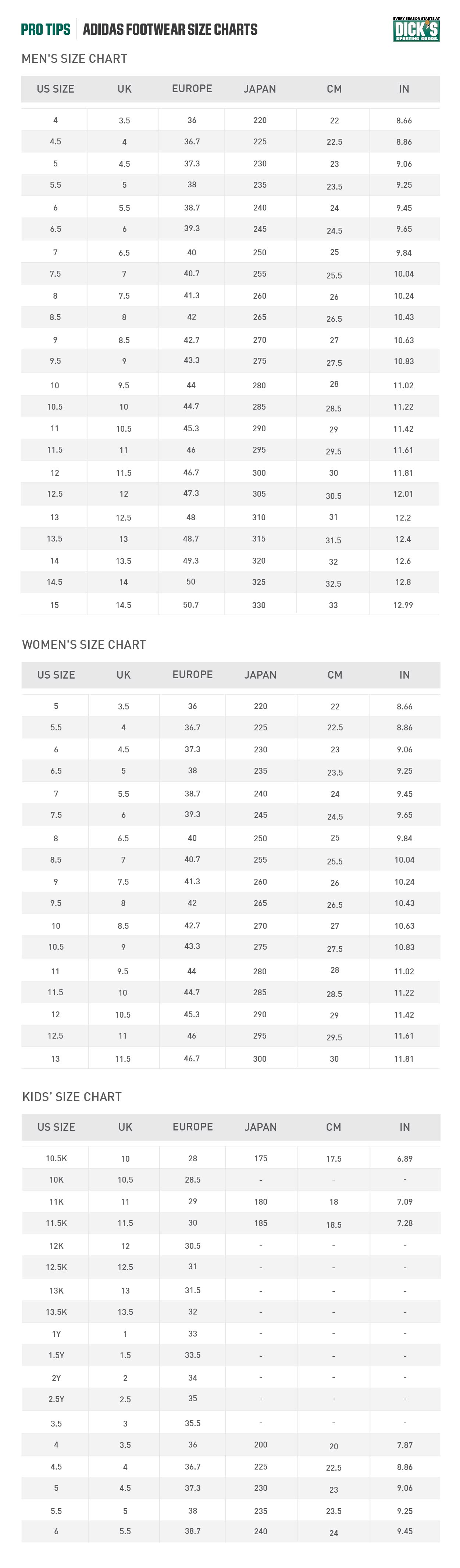 Adidas Shoe Size Chart Kids