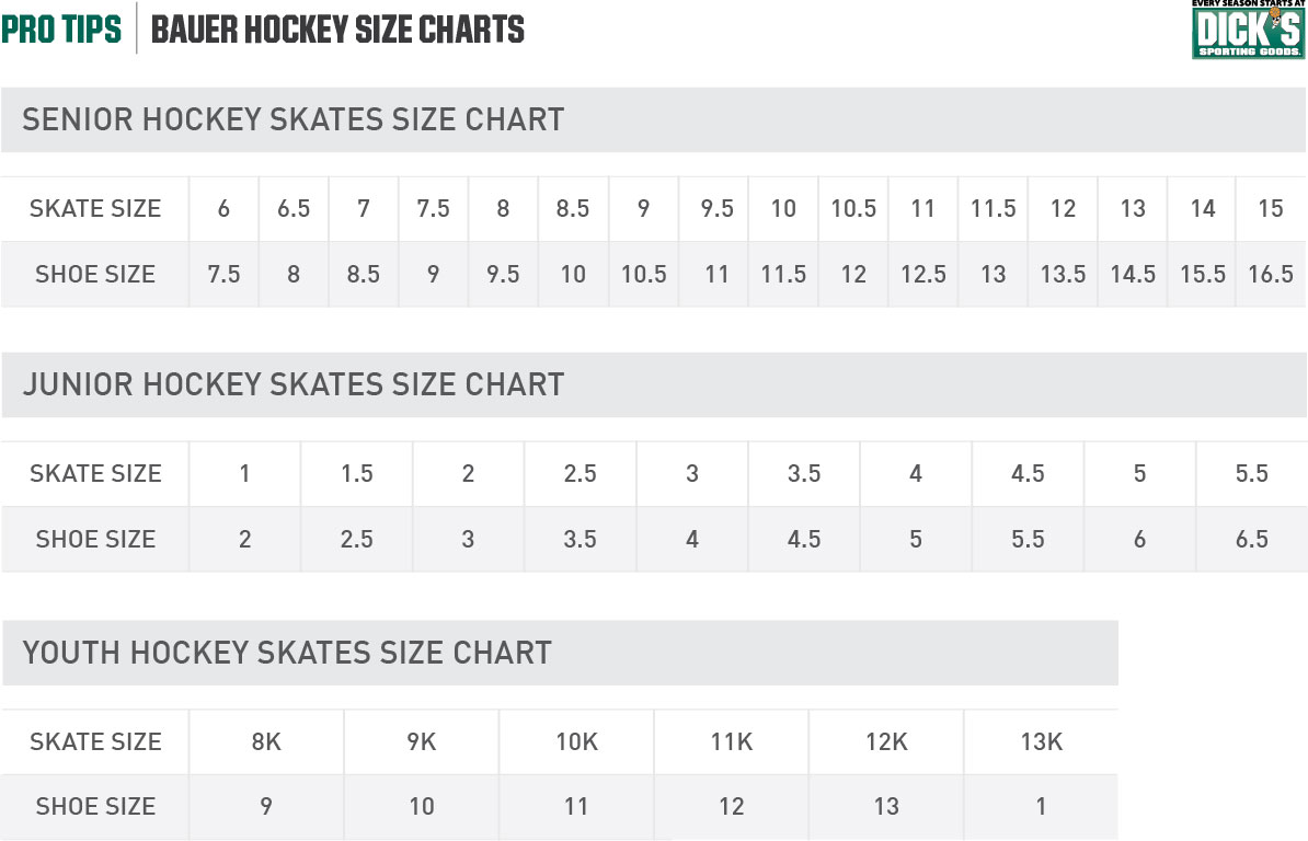 Bauer Hockey Skates Size Chart | PRO 