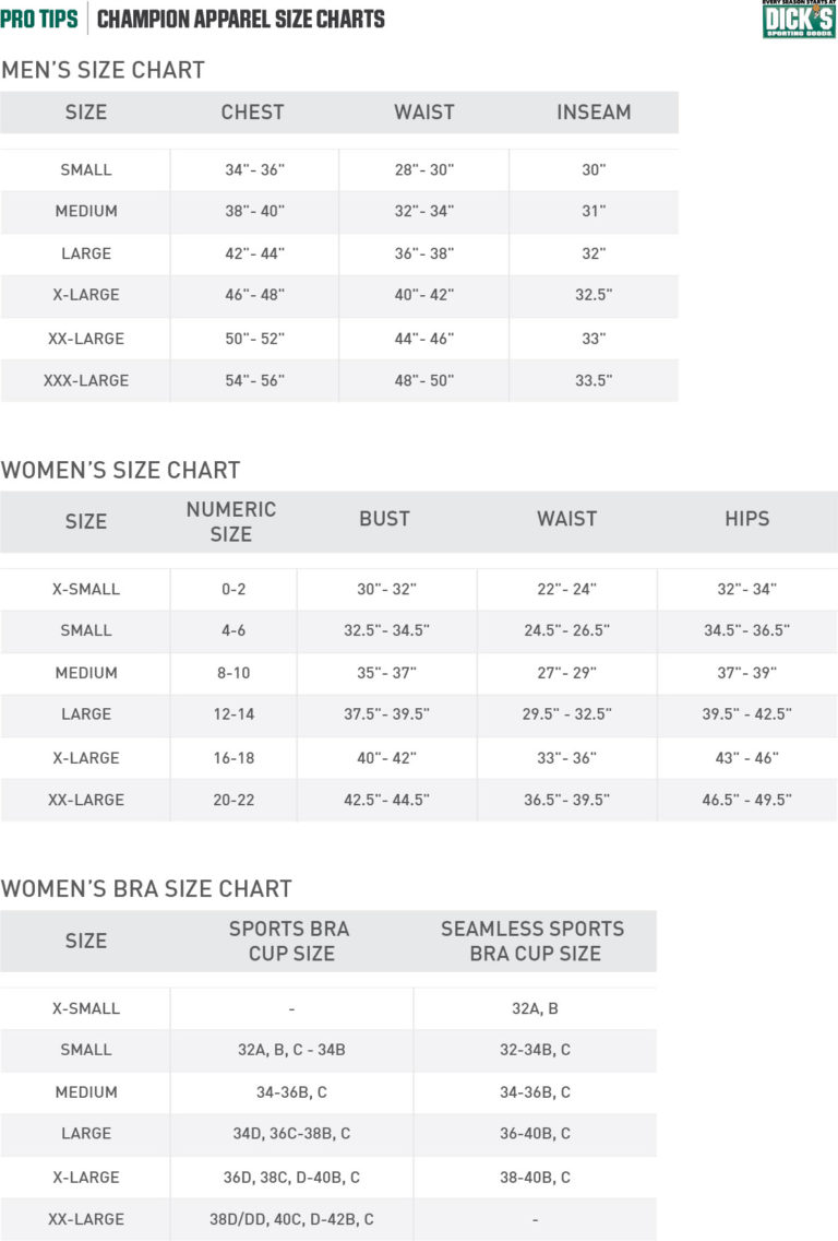 Champion® Apparel Size Chart PRO TIPS by DICK'S Sporting Goods