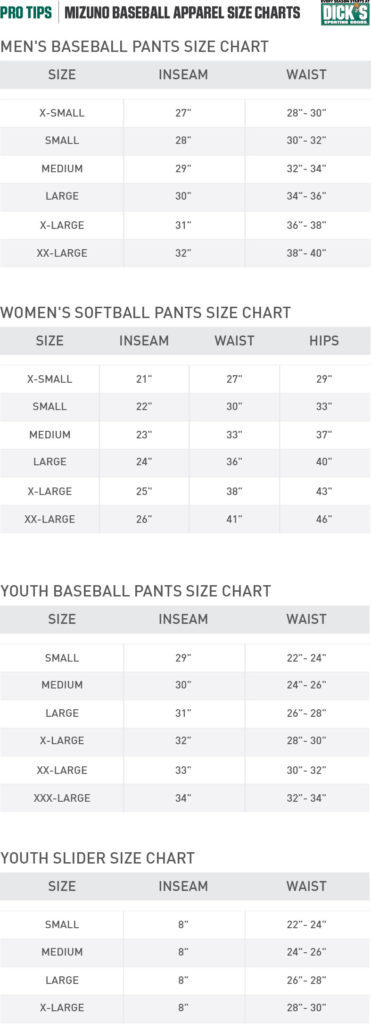 Mizuno® Apparel Size Charts | PRO TIPS by DICK'S Sporting Goods