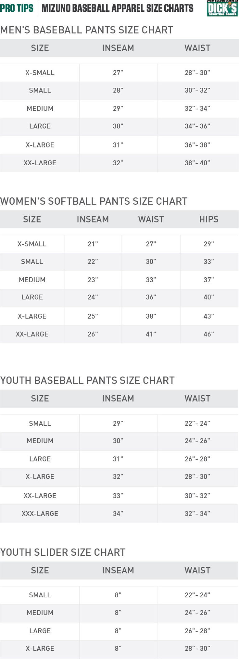 Mizuno® Apparel Size Charts PRO TIPS by DICK'S Sporting Goods