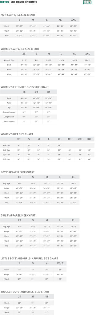 Nike® Apparel Size Charts | PRO TIPS by DICK'S Sporting Goods