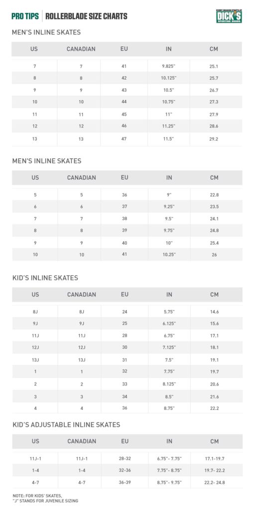 Inline Skates Size Charts | PRO TIPS by DICK'S Sporting Goods