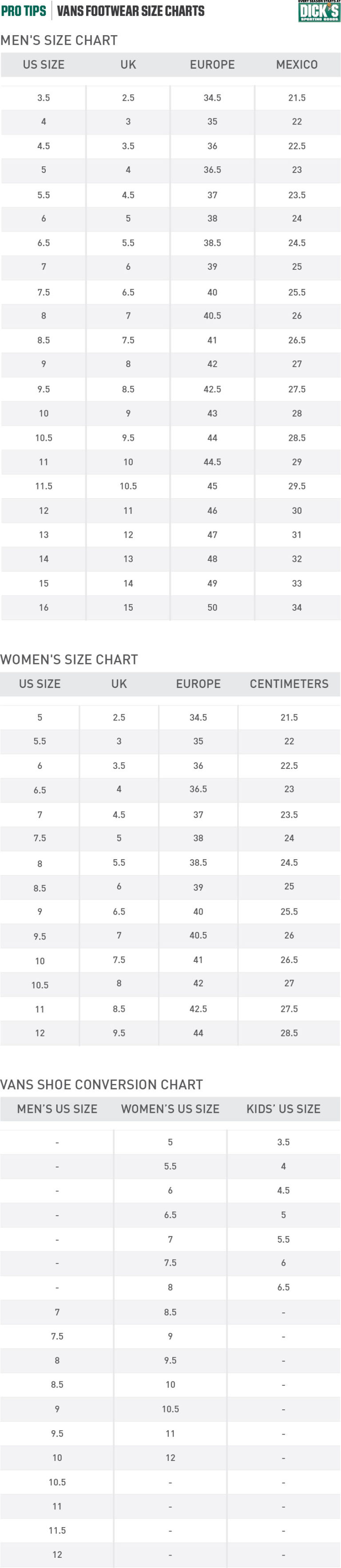 Vans Size Chart Youth To Women's