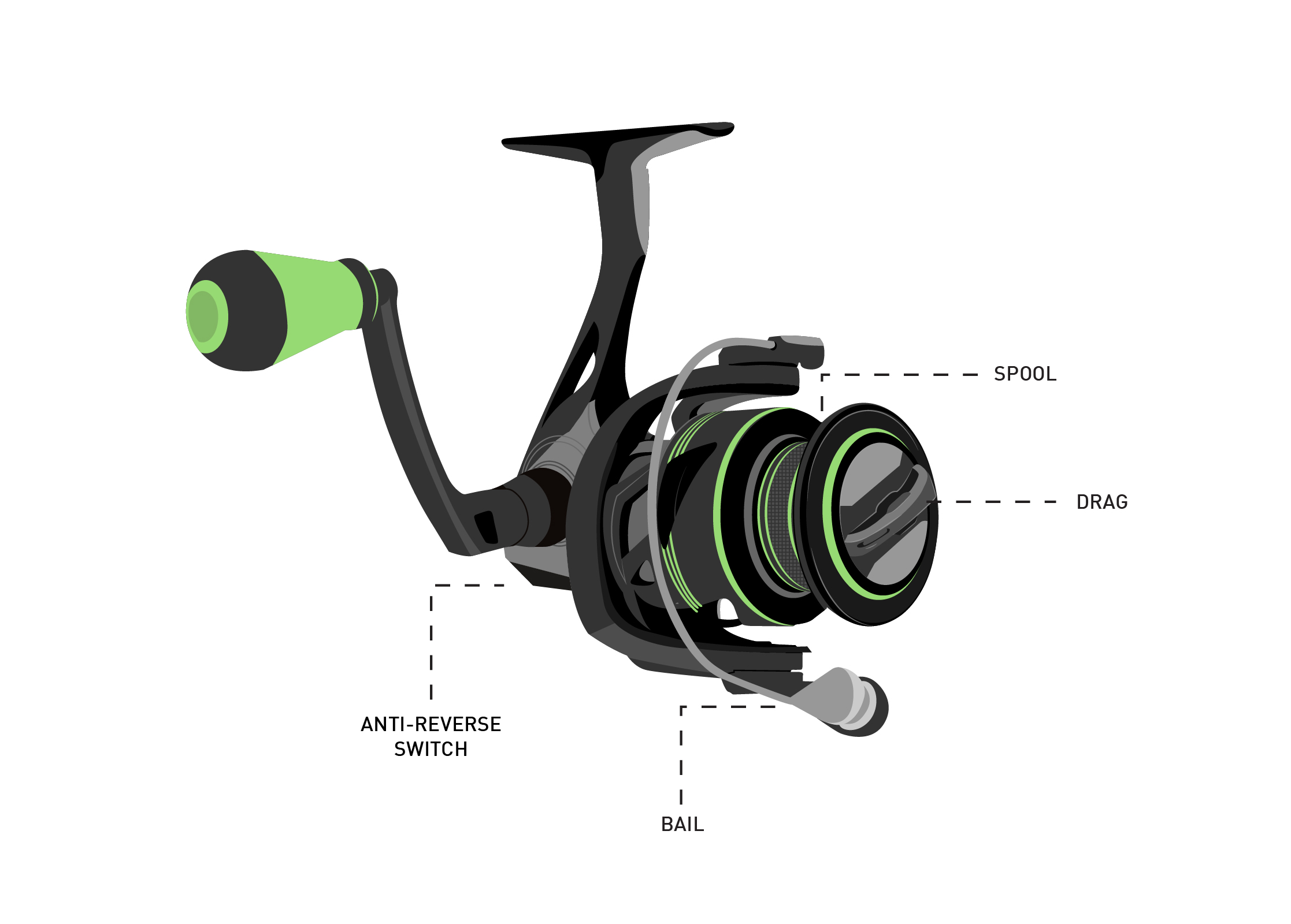 how does a bailess spinning reel work