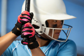 softball player's grip and stance at bat
