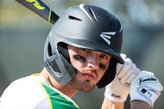 Baseball Batter Wearing Batting Helmet